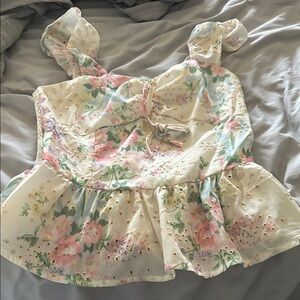 SHEIN Floral Eyelet Blouse in Cream and Pink